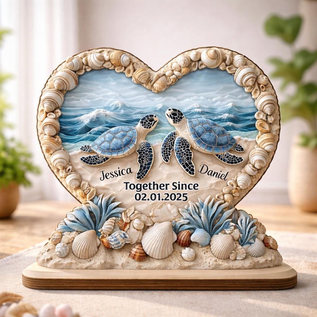 Married Turtle Personalized Sea Turtle Couple Wooden Plaque, Since Together Turtles ...