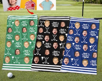 Personalized Best Dad By Par Golf Towel, Custom Kid Photo Golf Towel, Father's Day Gift For Dad, Golfer Baby Face Towel, Golf Lovers Gift