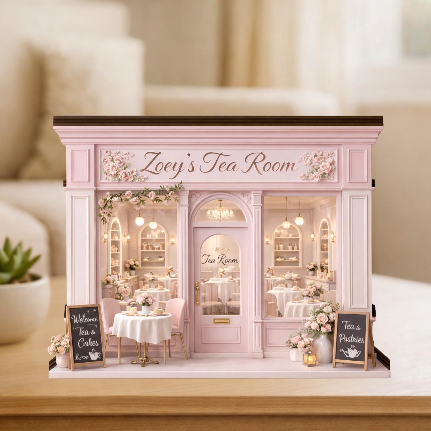 Personalized Tea Room 2D FLAT Wooden Block, Custom Tea Room Dollhouse ...