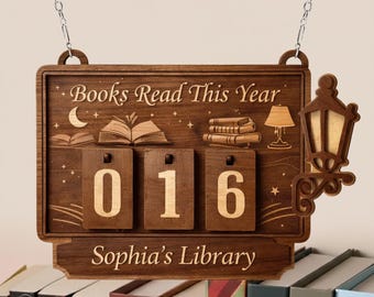Personalized Book Read Tracker, Books Read This Year Hanging Tracker, Bookshelf Counter, Bookish Decor, Book Lovers Gift, Gift For Readers