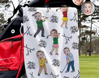 Peeosbalized Golf Towel For Dad With Kids Photo, Custom Kid Best Dad By Par Golf Towel, Father's Day Gift, Baby Face Towel, Golf Lovers Gift