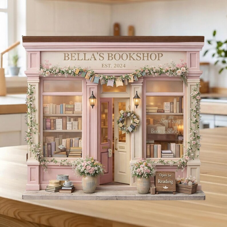 Personalized Bookshop Wooden Block, Custom Bookshelf Decor Wooden Sign ...