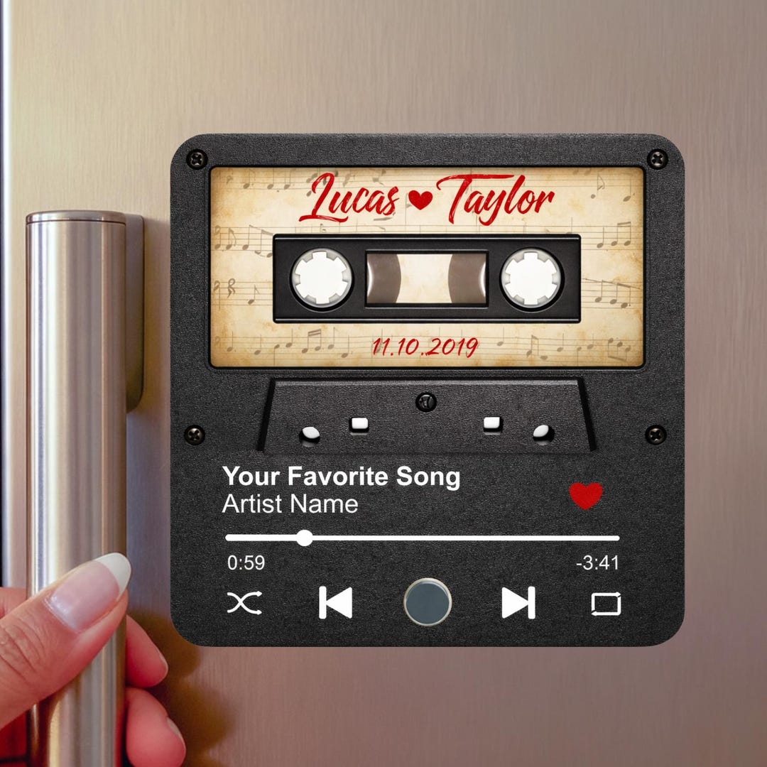 Retro Black Cassette Tape Fridge Magnet, Custom Music Player Magnet ...