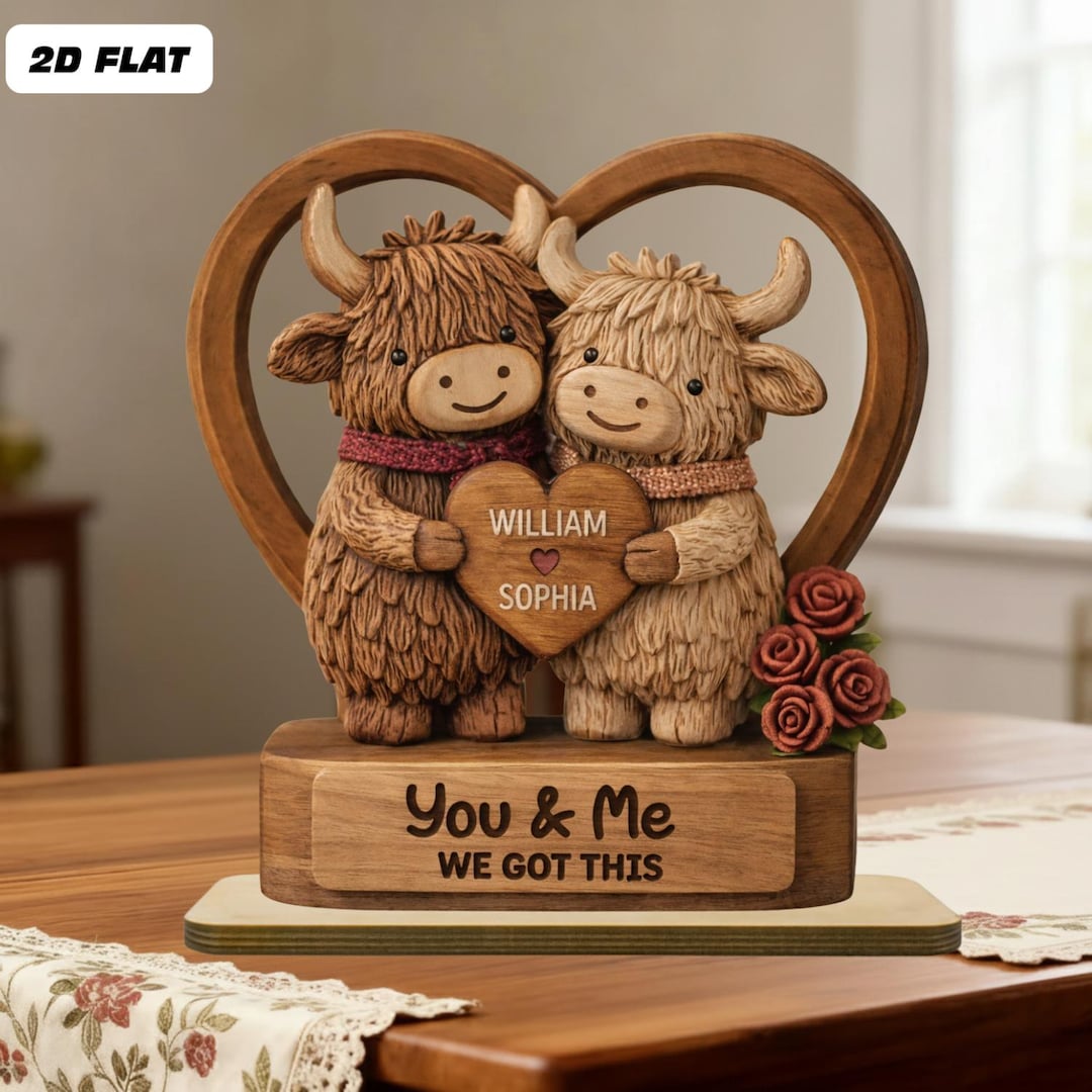 Personalized Highland Cow Couple You & Me We Got This Wooden Plaque, Highland Cow Couple Wood Sign, Valentine's Day Gift, Anniversary Gift