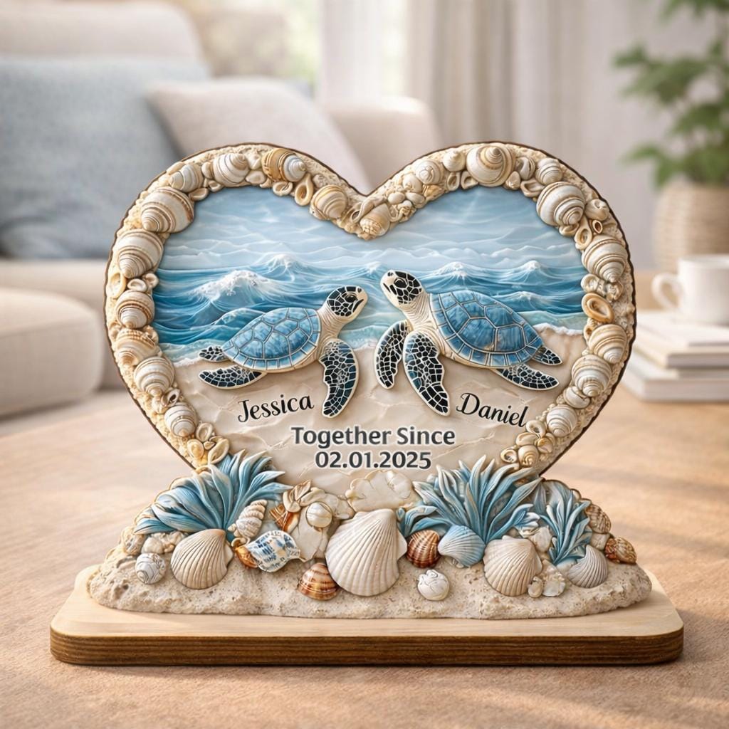 Married Turtle Personalized Sea Turtle Couple Wooden Plaque, Since Together Turtles ...