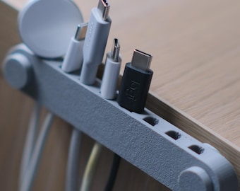 3D Printed 8-Slot Under Desk Cable Organizer | Side Mount Cord Holder