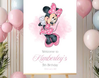 Editable Minnie Mouse Watercolor Welcome Sign,