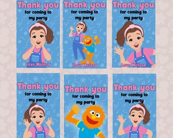6 individual Editable Birthday Thank you Tags, Ms Rachel