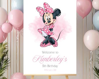 Editable Minnie Mouse Watercolor Welcome Sign,