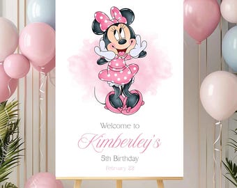 Editable Minnie Mouse Watercolor Welcome Sign,