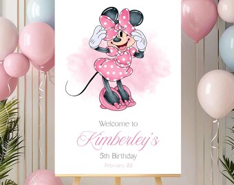 Editable Minnie Mouse Watercolor Welcome Sign,