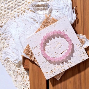 Rose Quartz Bead Bracelet – Love & Healing Crystal Jewelry – Genuine Gemstone Stretch Bracelet