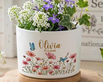 Blomkruka personlig med namn, personlig blomkruka för henne, trädgårdspresent till mamma mormor vän, födelsedagspresent, heminredning