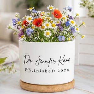 Personlig kruka för doktorsexamen, personlig doktorsexamenspresent till henne, Ph.inisheD 2026 keramisk blomkruka, doktorsexamenspresent
