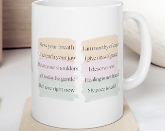 Mindful Moments self care mental health mug, Ceramic Mug 11oz, Mental Health, Stress Relief Cup, Daily Wellness Mug