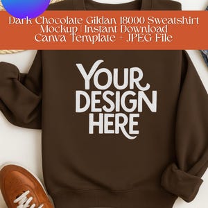Dark Chocolate Sweatshirt Mockup, Gildan 18000 Mockup, Folded Sweater Mockup, Crewneck Mockup, Pullover JPG Canva Template, Digital Download