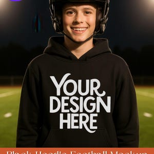 Black Hoodie Football Mockup | Teen Boy Sports Hoodie Template | Friday Night Lights Mockup | Canva & JPEG Instant Download