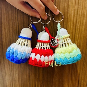 Crochet Badminton Charm Set – Shuttlecock and Mini Racket, Handmade Sports Keychain