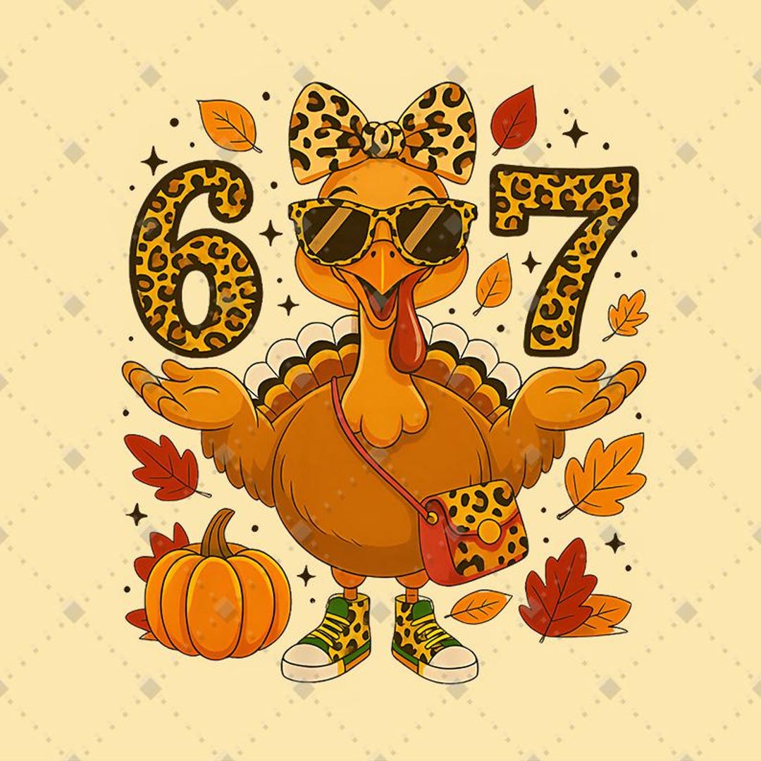 67 Girls Thanksgiving Png, Funny 6 7 Thanksgiving Leopard Bow Turkey ...