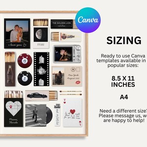 May include: A framed collage featuring various images and objects, including photos, matchboxes, playing cards, and a vinyl record. The text "love you" and "Miami, Florida" are visible. The sizing is 8.5 x 11 inches.