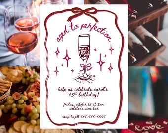 Editable Wine Birthday Invitation - Aged to Perfection 30th 40th 50th 60th Birthday Template Canva Digital Download Milestone Party Invite