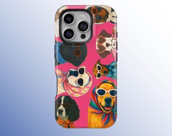 Whimsical Retro Dog Scarf Phone Case, iPhone 17 16 15 14 13 12 11 Pro Max, Samsung Galaxy S25 S24 S23 S22 Ultra, Trendy Animal Lover Gift