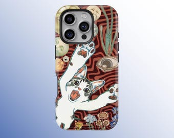 Fundas para teléfono con diseño gore extraño, fundas para teléfono con pintura de gato divertida, fundas estéticas oscuras para iPhone 17, 16, 15, 14, 13, 12, 11 Pro Max y Samsung S25/S24.