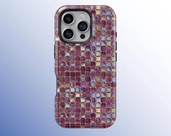 Purple Mosaic Tile Phone Case, Artistic Glass Texture Design, iPhone 17 16 15 14 13 12 11 Pro Max, Samsung S25 S24 S23, Unique Pattern Gift