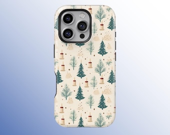 Cozy Christmas Tree Phone Case, Scandinavian Winter Forest Aesthetic Phone Cover for iPhone 17 16 15 14 13 12 11 Pro Max, Samsung S25 S24