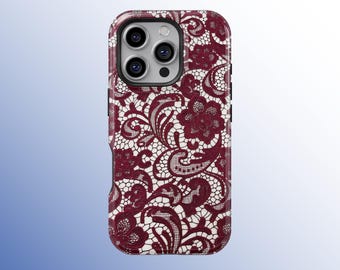 Elegant Lace Phone Case, Elegant Floral Lace-Inspired Phone Cover for iPhone 17 16 15 14 13 12 11 Pro Max, Samsung Galaxy S25 S24 S23 Ultra