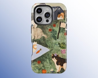 Cute Cat Phone Case, Hand Painted Farm Animal Phone Case, Cottagecore Pastoral iPhone 17 16 15 14 13 12 11 Pro Max, Samsung S25 S24 S23 S22