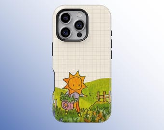 Sunny Garden Cute Aesthetic Phone Case, Cottagecore Art Style, Sunshine Character Cover fo iPhone 17 16 15 14 13 12 Pro Max, Samsung S25 S24