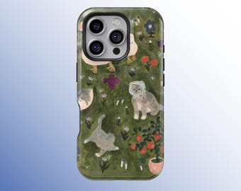 Funda para teléfono con animales del bosque pintada a mano, con ilustración de gato y pato, para iPhone 17, 16, 15, 14, 13, 12 y 11 Pro Max, Samsung S25, S24, S23 y S22 Ultra