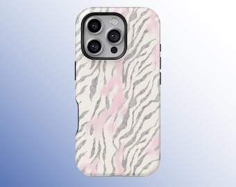 Pink Zebra Aesthetic Phone Case, Pastel Neutral Animal Print Case, iPhone 17 16 15 14 13 12 11 Pro Max, Samsung Galaxy S25 S24 S23 S22 Ultra
