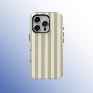 Sage Green Stripes Phone Case, Cream & Green Retro Lines Case, French Chic Simple Phone Case, iPhone 17 16 15 14 13 12 11 Pro Max, Samsung Galaxy S25 S24 S23 S22 Ultra
