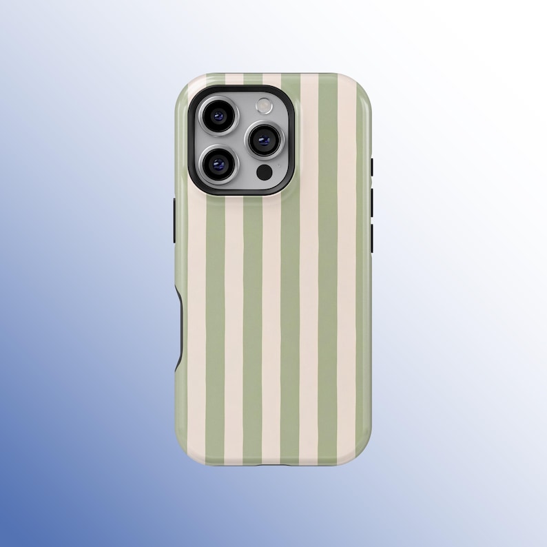 Sage Green Stripes Phone Case, Cream & Green Retro Lines Case, French Chic Simple Phone Case, iPhone 17 16 15 14 13 12 11 Pro Max, Samsung Galaxy S25 S24 S23 S22 Ultra