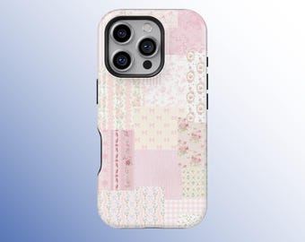 Coque de portable Lacey Quilt Floral, Coque de portable unique en patchwork, iPhone 17 16 15 14 13 12 11 Pro Max, Samsung Galaxy S25 S24 S23 S22 S21 Ultra