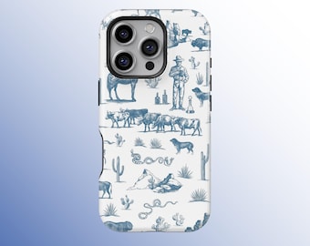 Western Blue Floral Cowboy Phone case, Wild West Adventure Phone cases, iPhone 17 16 15 14 13 12 11 Pro Max, Samsung S25 S24 S23 S22 Ultra