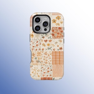 Funda para teléfono con diseño de patchwork estilo cottagecore, funda vintage con estampado floral y vichy, para iPhone 17 16 15 14 13 12 11 Pro Max, Samsung S26 S25 S24 S23 Ultra