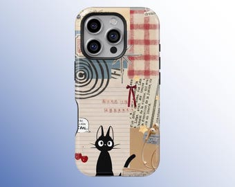 Black Cat Phone Case, Aesthetic Japan Kitty Art Cover for iPhone 17 16 15 14 13 12 11 Pro Max, Samsung Galaxy S25 S24 S23 S22 S21 Ultra