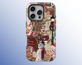 Kerst telefoonhoesje, gezellige wintervakantie telefoonhoesjes, kerst collage telefoonhoes voor iPhone 17 16 15 14 13 12 11 Pro Max, Samsung S25 S24 S23