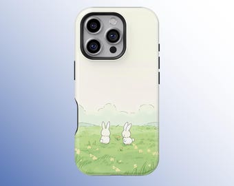 Funda para teléfono con diseño de conejito de dibujos animados en tonos pastel, estilo kawaii, suave y estética, compatible con iPhone 17, 16, 15, 14, 13, 12, 11 Pro Max y Samsung S25, S24 y S23.