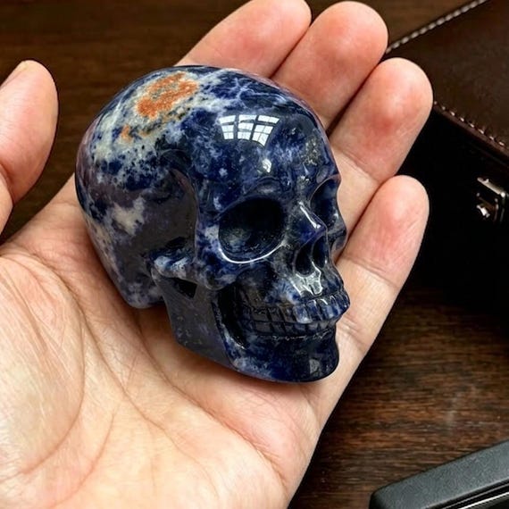 Sodalite Crystal Skull, 2 Inch Healing Crystal, Father's Day Gift, Calming Stone, Reiki Chakra Meditation Gift