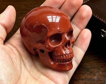 Red Jasper Crystal Skull, 2" Pocket Stone for Grounding & Root Chakra Healing, Hand Carved Natural Gemstone Protection Gift