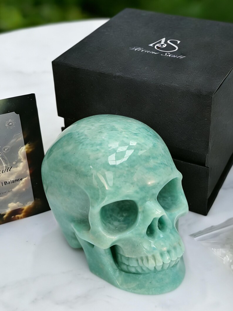 3 Inch Amazonite Skull Statue, Handcrafted Gemstone Sculpture for Calm ...