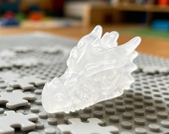 3,8 tums angolansk kvarts kinesisk drakeskalle, helande kristall, unik gåva