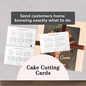 Printable Cake Care Card Canva Template | Cake Cutting Guide & Serving Chart for Bakers