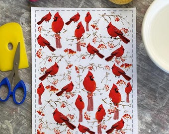 Cardinals in Snow - Overglaze Decal Sheet- Kiln Fired and Oven Fired