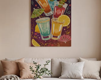 Retro Cocktail Art, Bunte Sommer-Drinks, Leinwanddruck