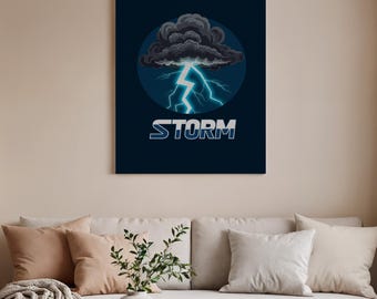 Storm Framed Canvas, Lightning Wall Art, Modern Home Decor